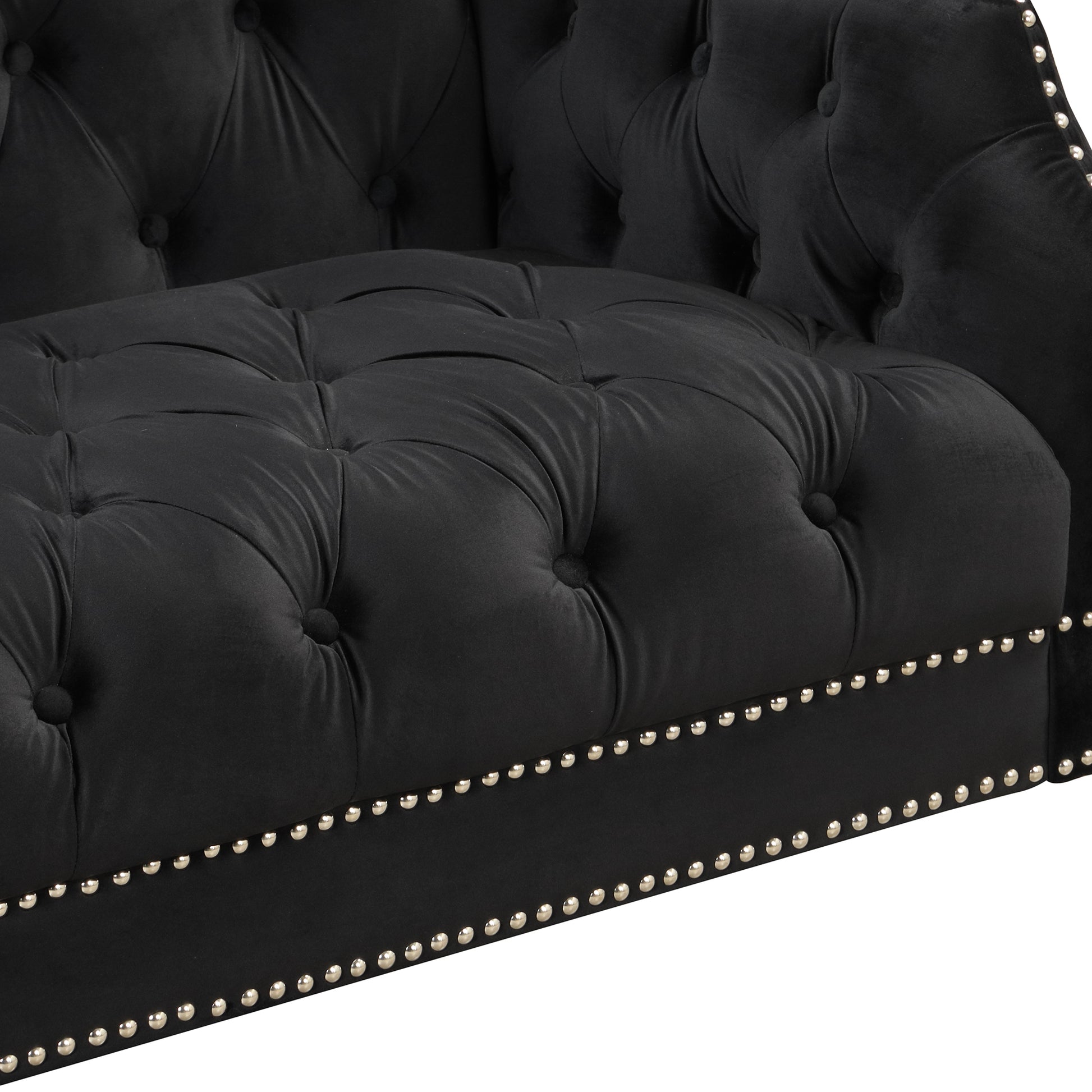 55.5" Modern Sofa Dutch Plush Upholstered Sofa With Metal Legs, Button Tufted Back Black Black Foam Polyester