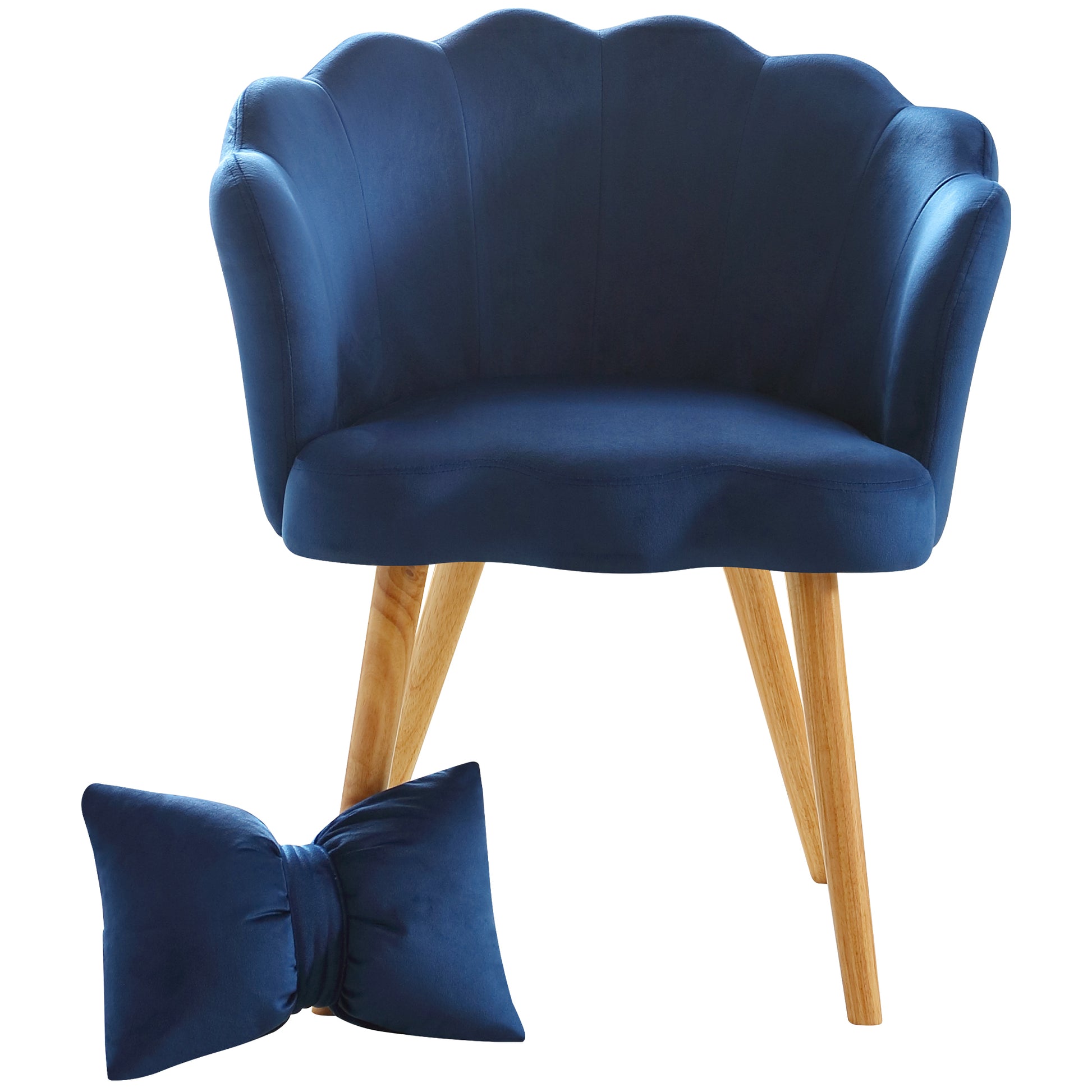 Velvet Wooden Foot Casual Lotus Chair With Waist Pillow Blue Blue Cotton Metal & Wood