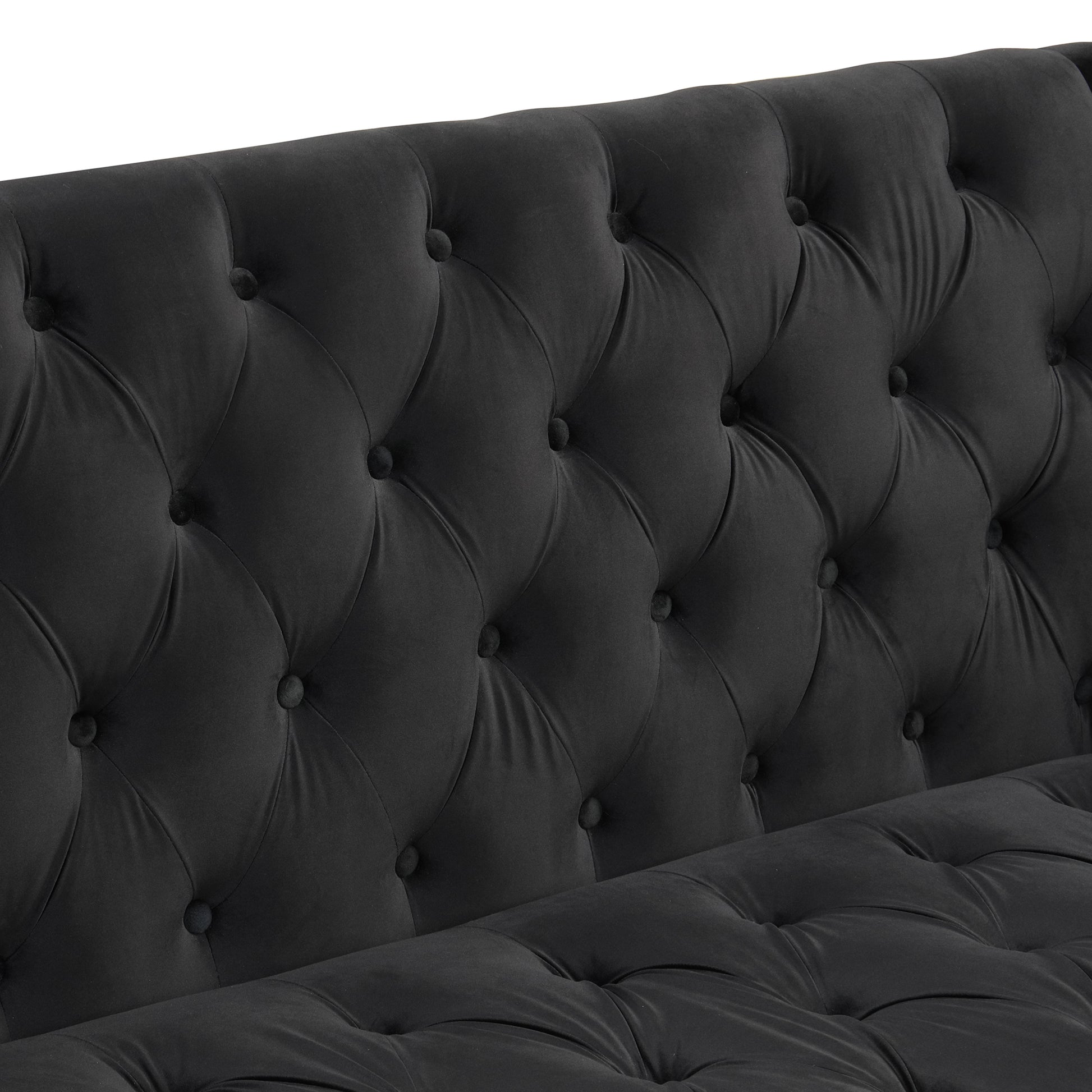 55.5" Modern Sofa Dutch Plush Upholstered Sofa With Metal Legs, Button Tufted Back Black Black Foam Polyester