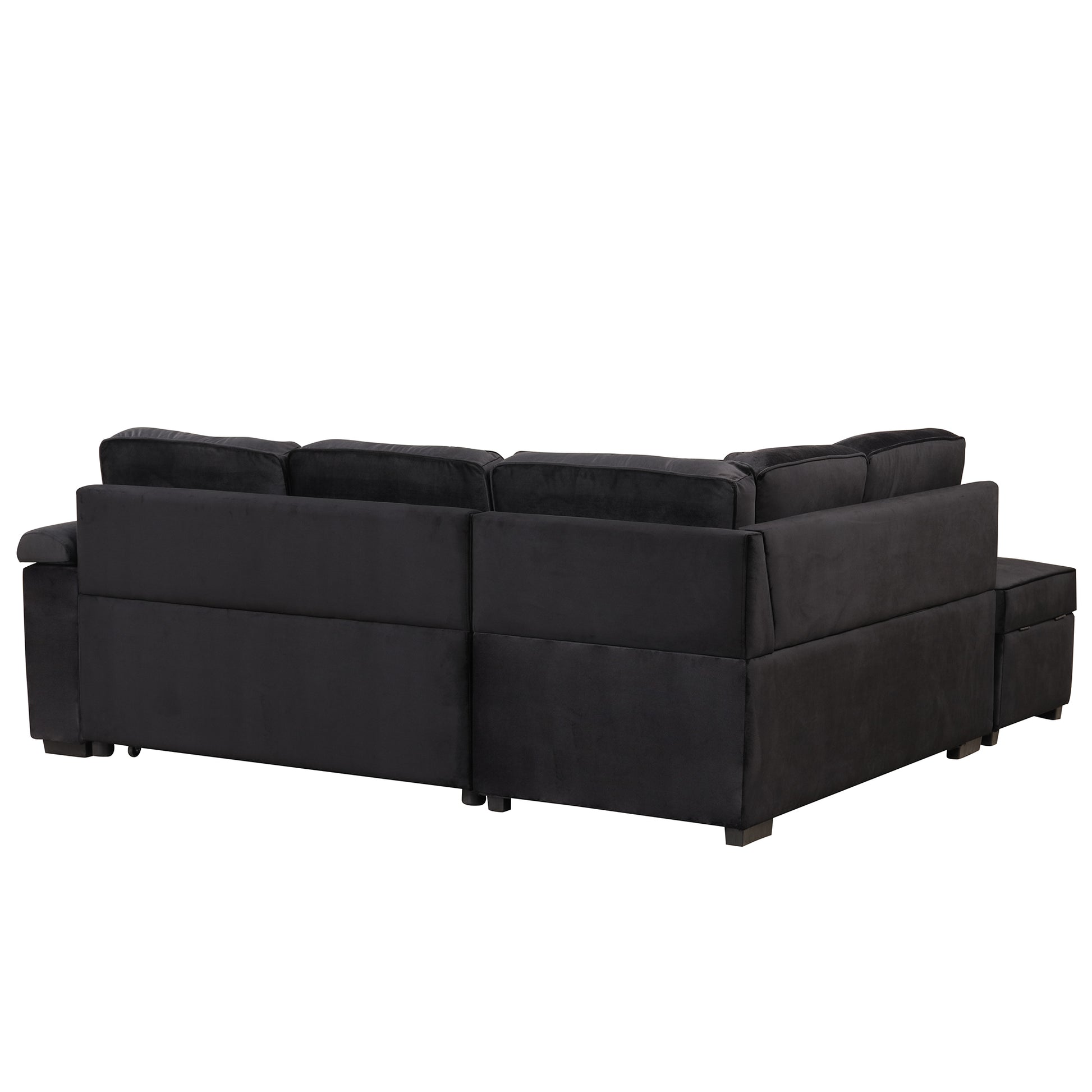 84.75" Sleeper Sofa Bed,2 In 1 Pull Out Sofa Bed L Shape Couch With Storage Ottoman For Living Room,Bedroom Couch And Small Apartment, Black Black Foam Velvet 4 Seat