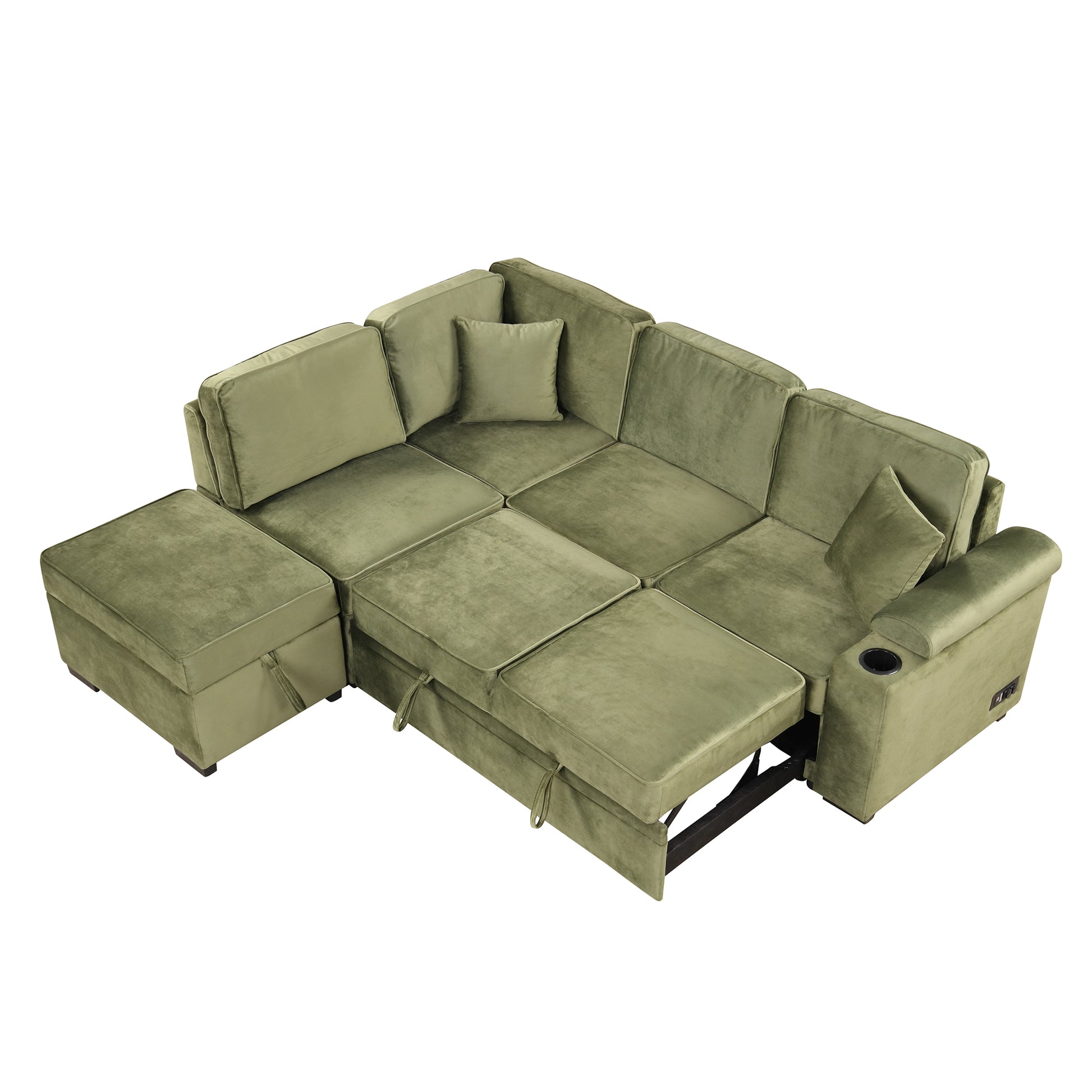 84.75" Sleeper Sofa Bed,2 In 1 Pull Out Sofa Bed L Shape Couch With Storage Ottoman For Living Room,Bedroom Couch And Small Apartment, Green Green Foam Velvet 4 Seat