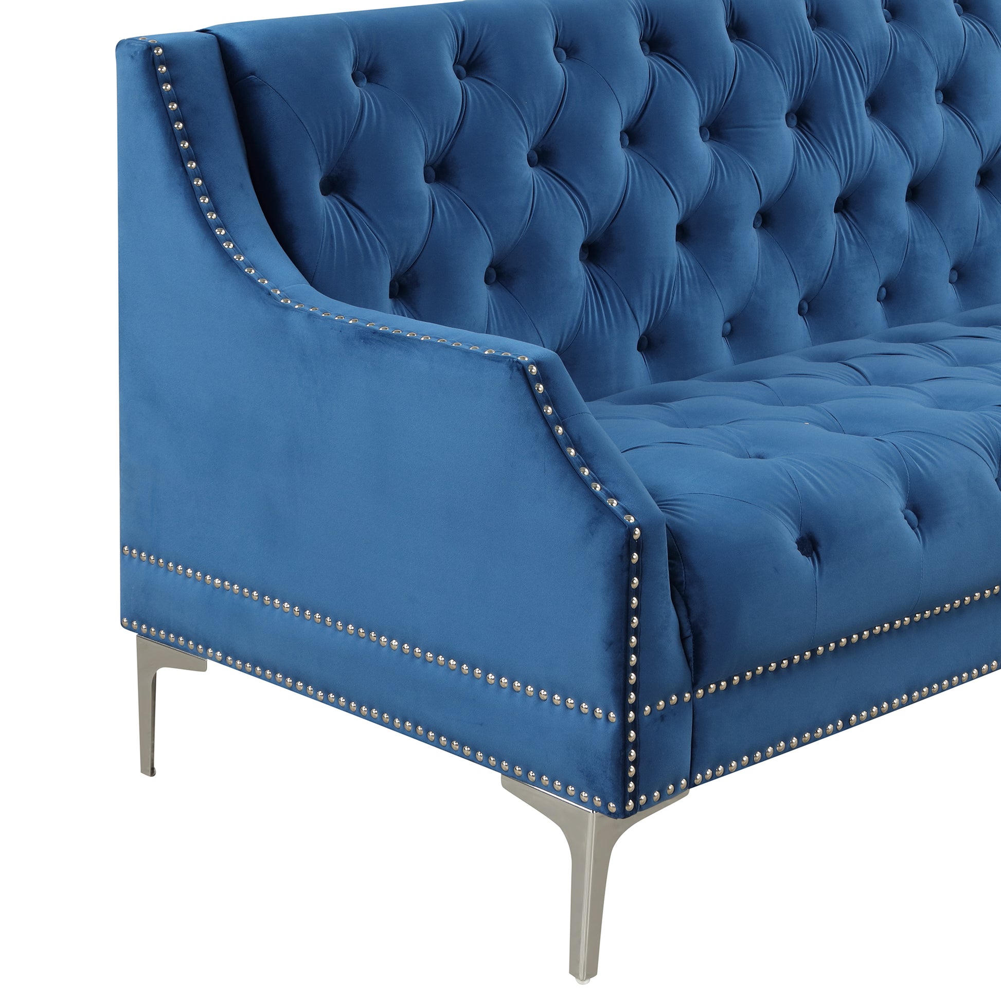 78" Modern Sofa Dutch Plush Upholstered Sofa With Metal Legs, Button Tufted Back Blue Blue Foam Polyester