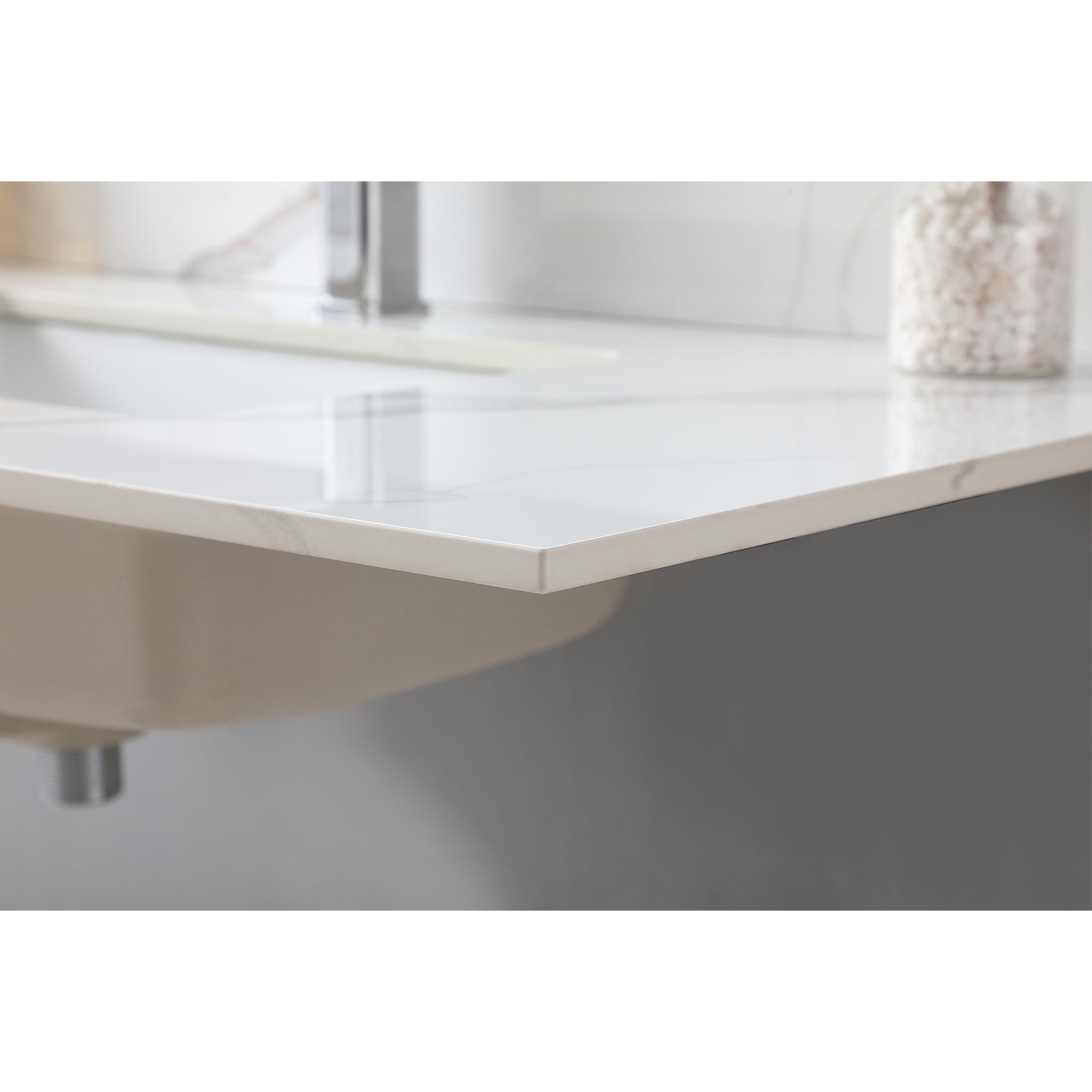 43X 22 Inch Bathroom Stone Vanity Carrara Gold Color Sintered Stone Vanity Top With Single Faucet Hole . White Sintered Stone