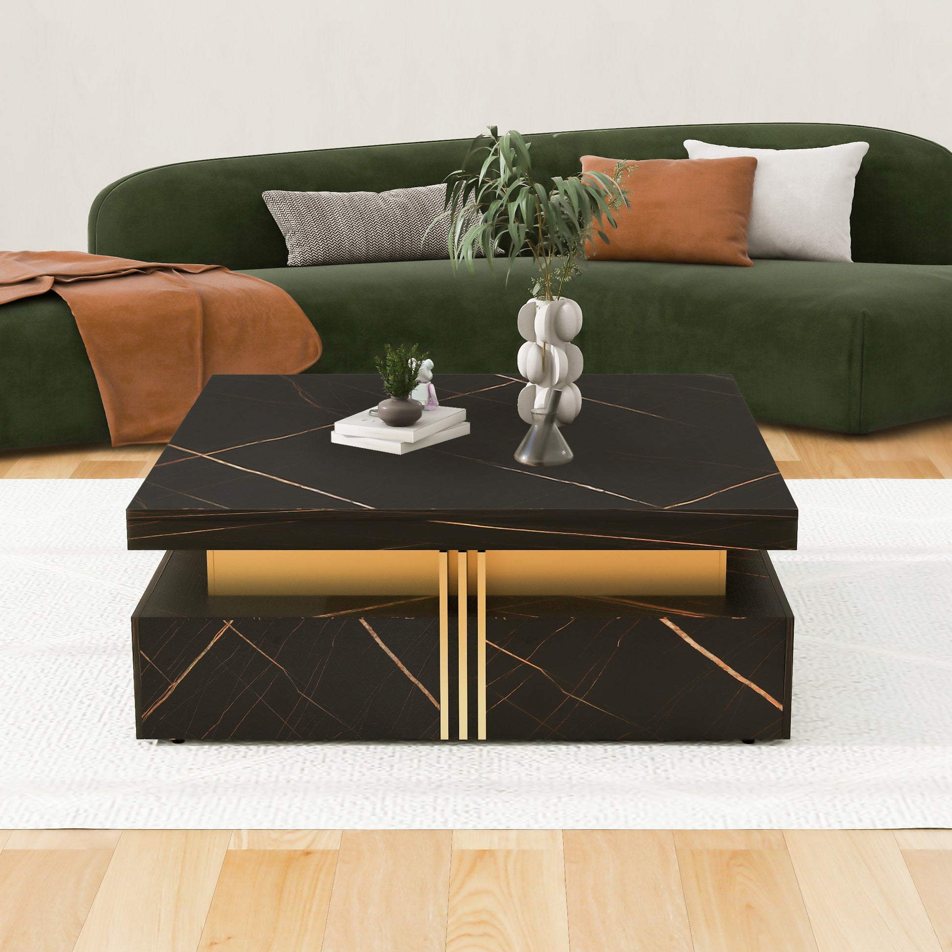 Modern Black Square Storage Coffee Table With 4 Drawers Black Mdf