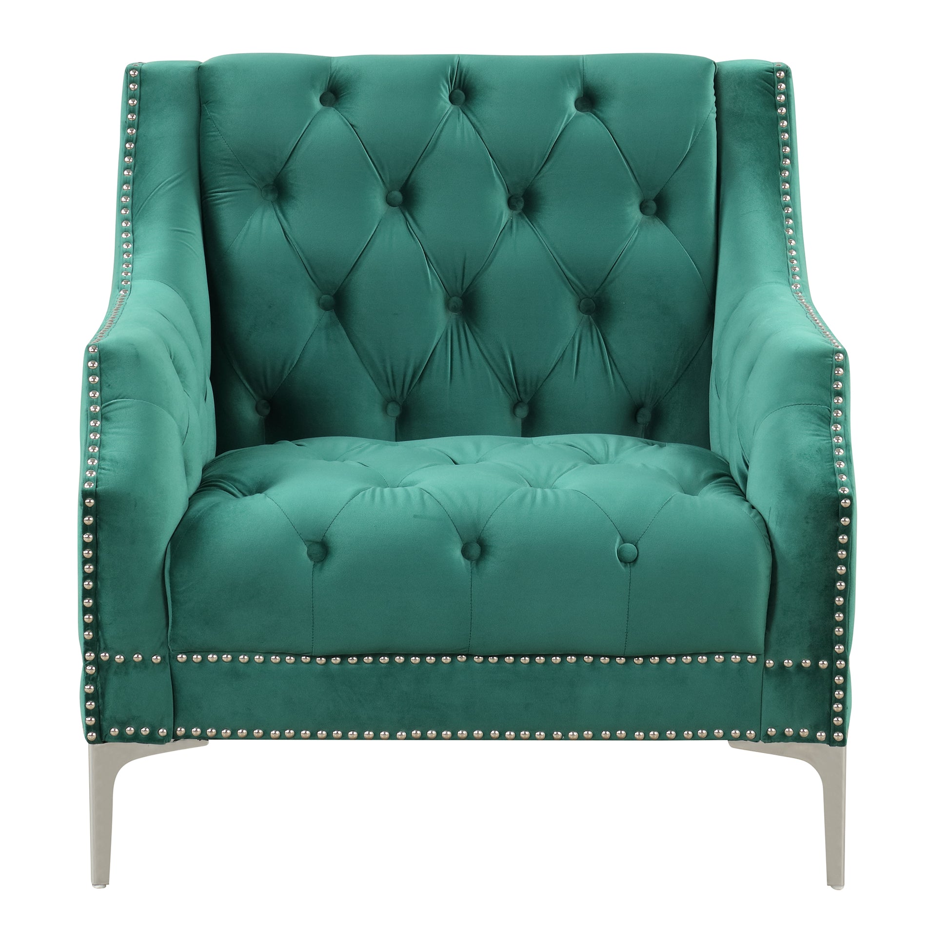 33.5" Modern Sofa Dutch Plush Upholstered Sofa With Metal Legs, Button Tufted Back Green Green Foam Polyester