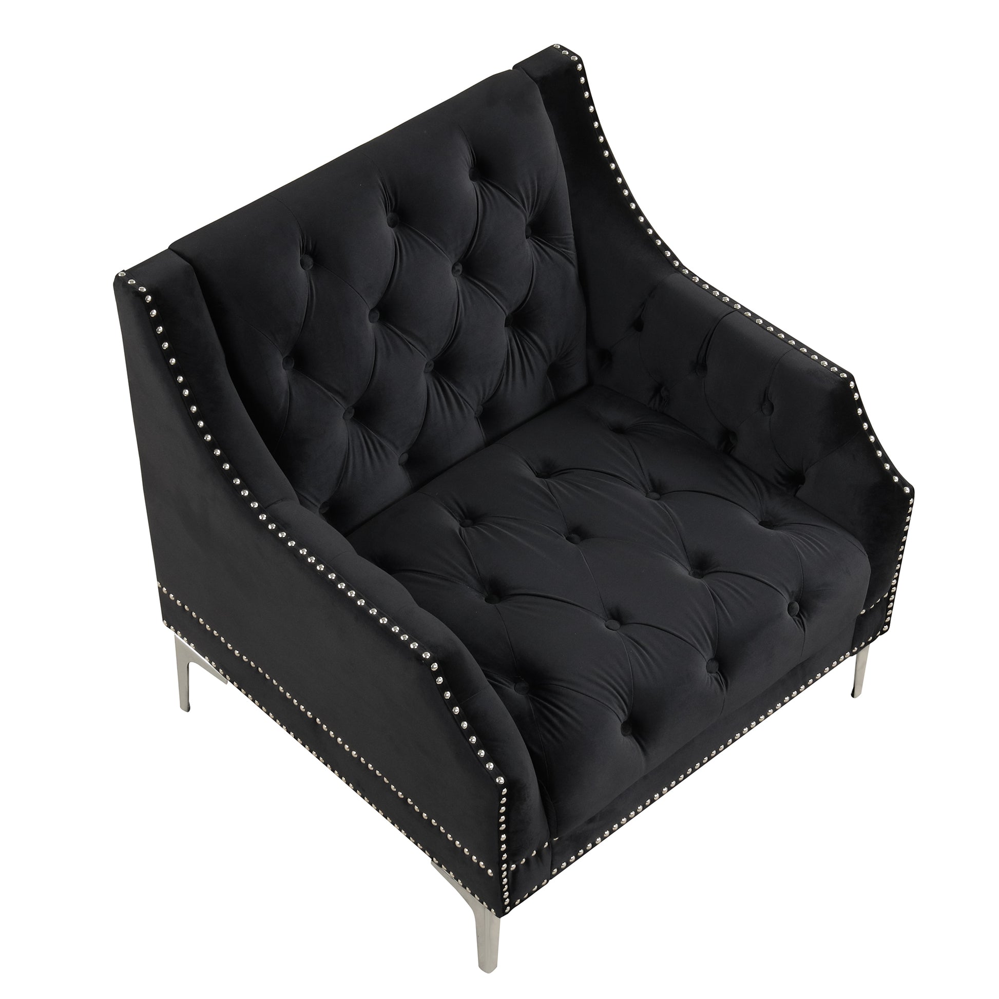 55.5" Modern Sofa Dutch Plush Upholstered Sofa With Metal Legs, Button Tufted Back Black Black Foam Polyester