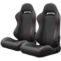 2PC Universal Bucket Racing Seats Red Stitch Red PVC black-pvc
