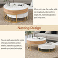 Modern Round Lift Top Nesting Coffee Tables With 2 Drawers White & Natural Oak Natural Wood Antique White Mdf