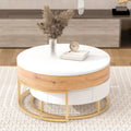 Modern Round Lift Top Nesting Coffee Tables With 2 Drawers White & Natural Oak Natural Wood Antique White Mdf