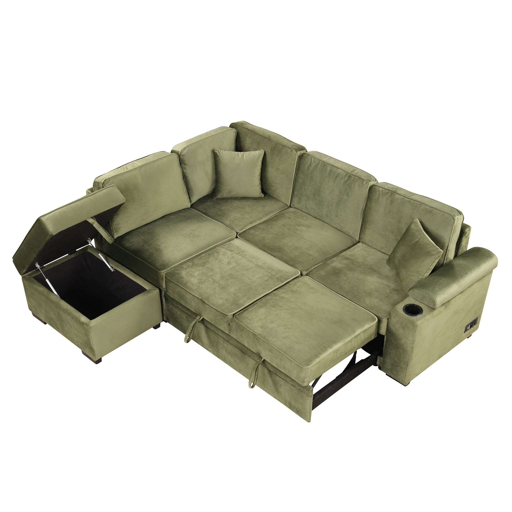 84.75" Sleeper Sofa Bed,2 In 1 Pull Out Sofa Bed L Shape Couch With Storage Ottoman For Living Room,Bedroom Couch And Small Apartment, Green Green Foam Velvet 4 Seat