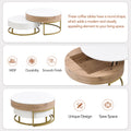 Modern Round Lift Top Nesting Coffee Tables With 2 Drawers White & Natural Oak Natural Wood Antique White Mdf