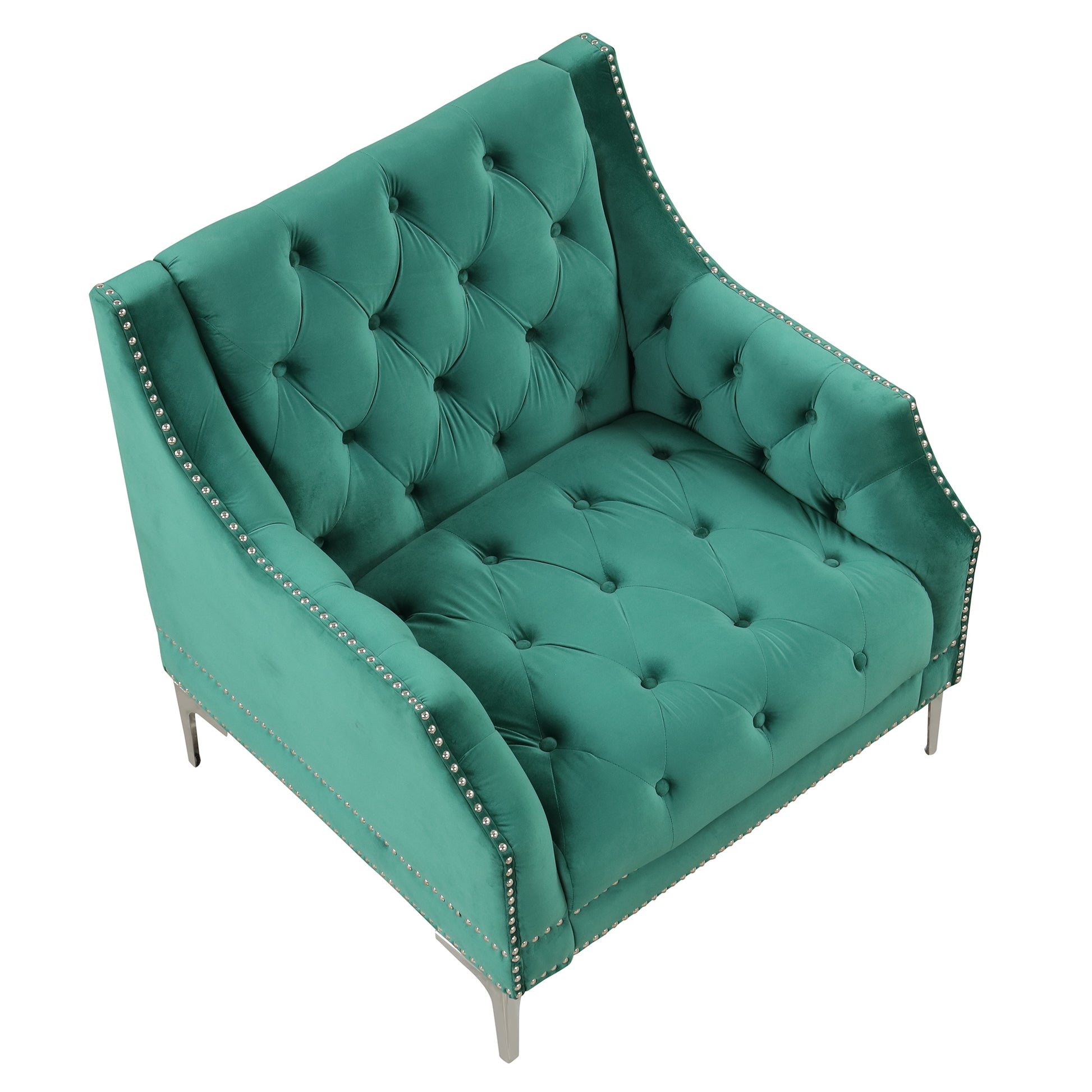 33.5" Modern Sofa Dutch Plush Upholstered Sofa With Metal Legs, Button Tufted Back Green Green Foam Polyester