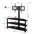 35.4 Inch Black Multi Function Tv Stand Height Adjustable Bracket Swivel 3 Tier Black Glass