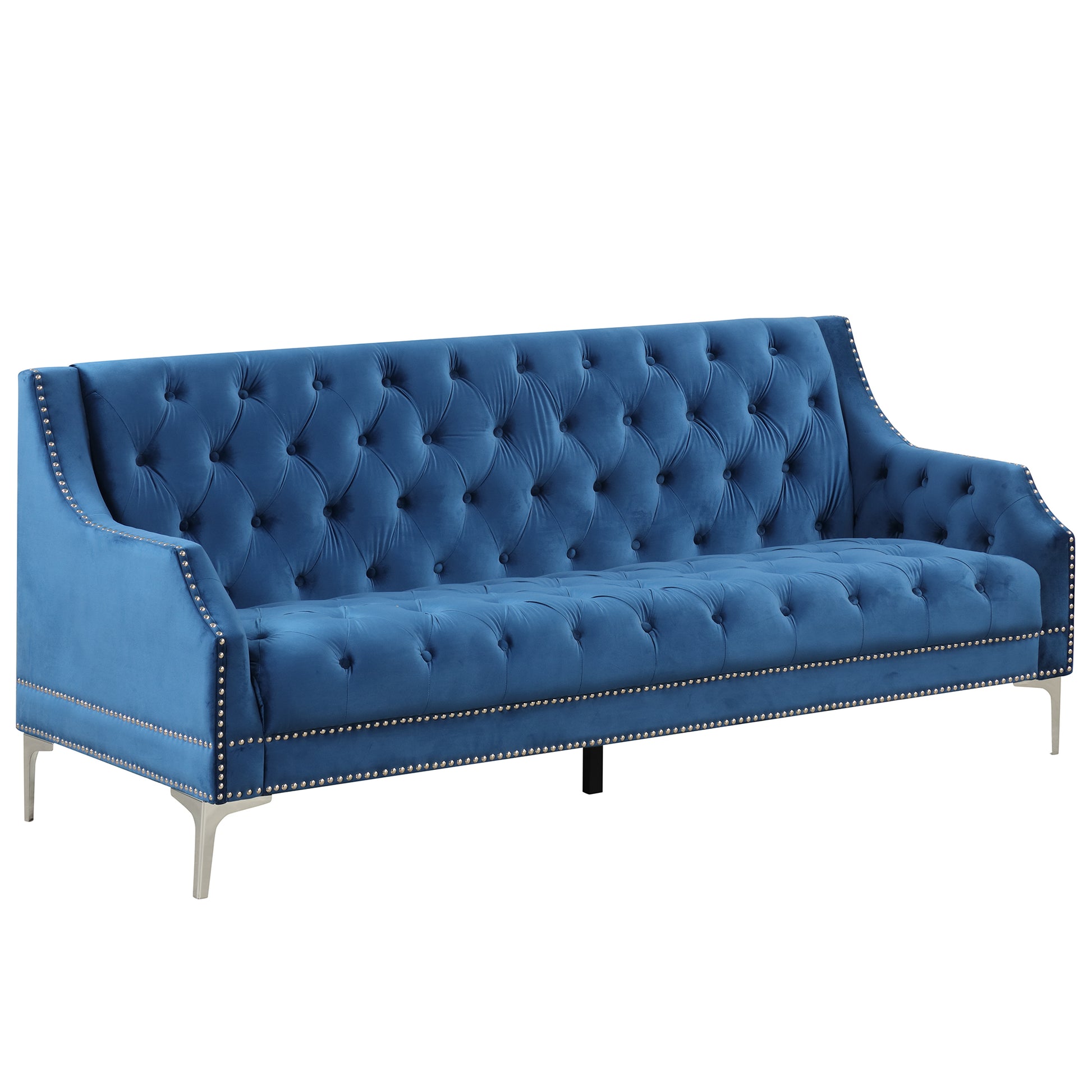 78" Modern Sofa Dutch Plush Upholstered Sofa With Metal Legs, Button Tufted Back Blue Blue Foam Polyester