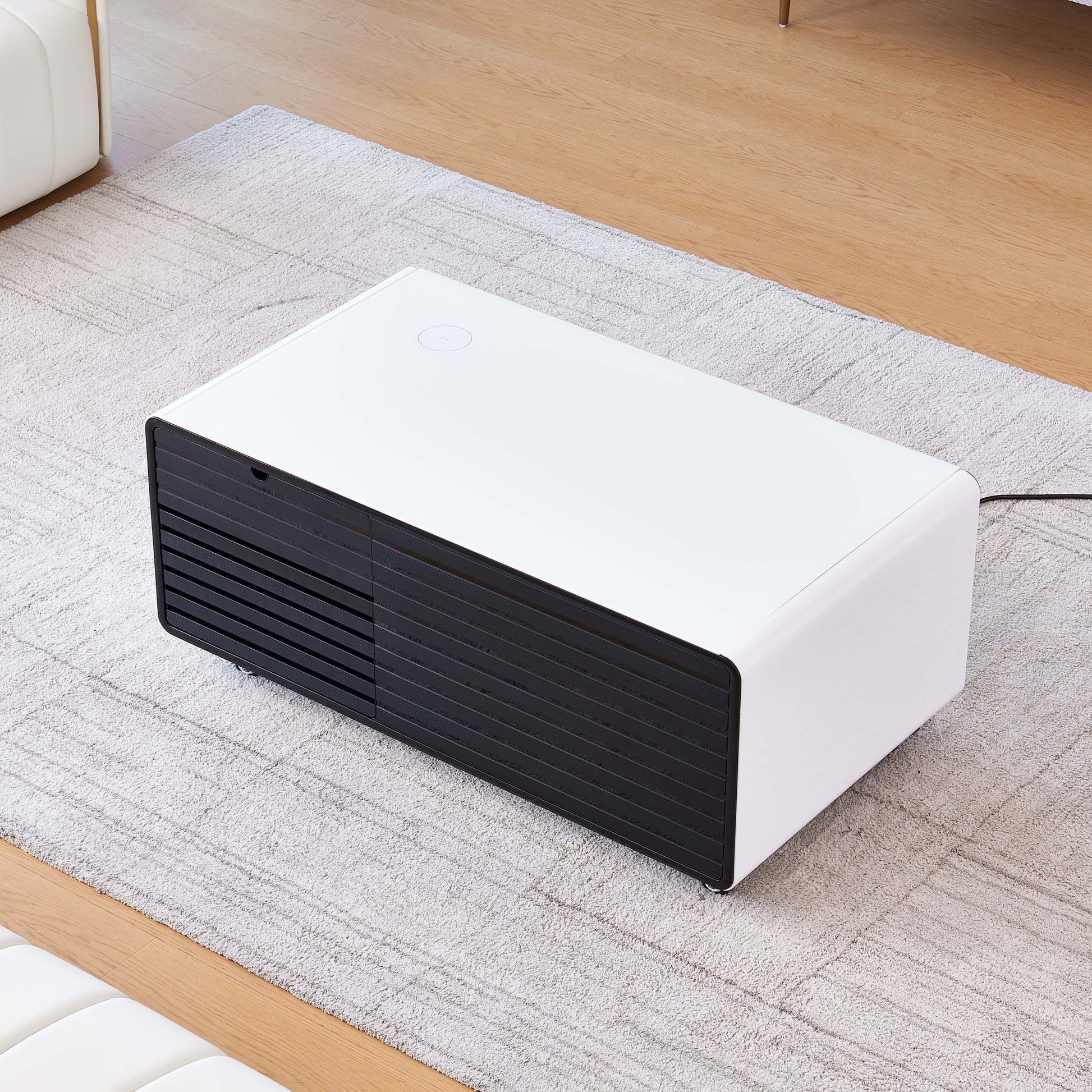 Smart Table Fridge, Multifunctional Coffee Table With Cooler And Frozen White Tempered Glass