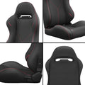 2PC Universal Bucket Racing Seats Red Stitch Red PVC black-pvc