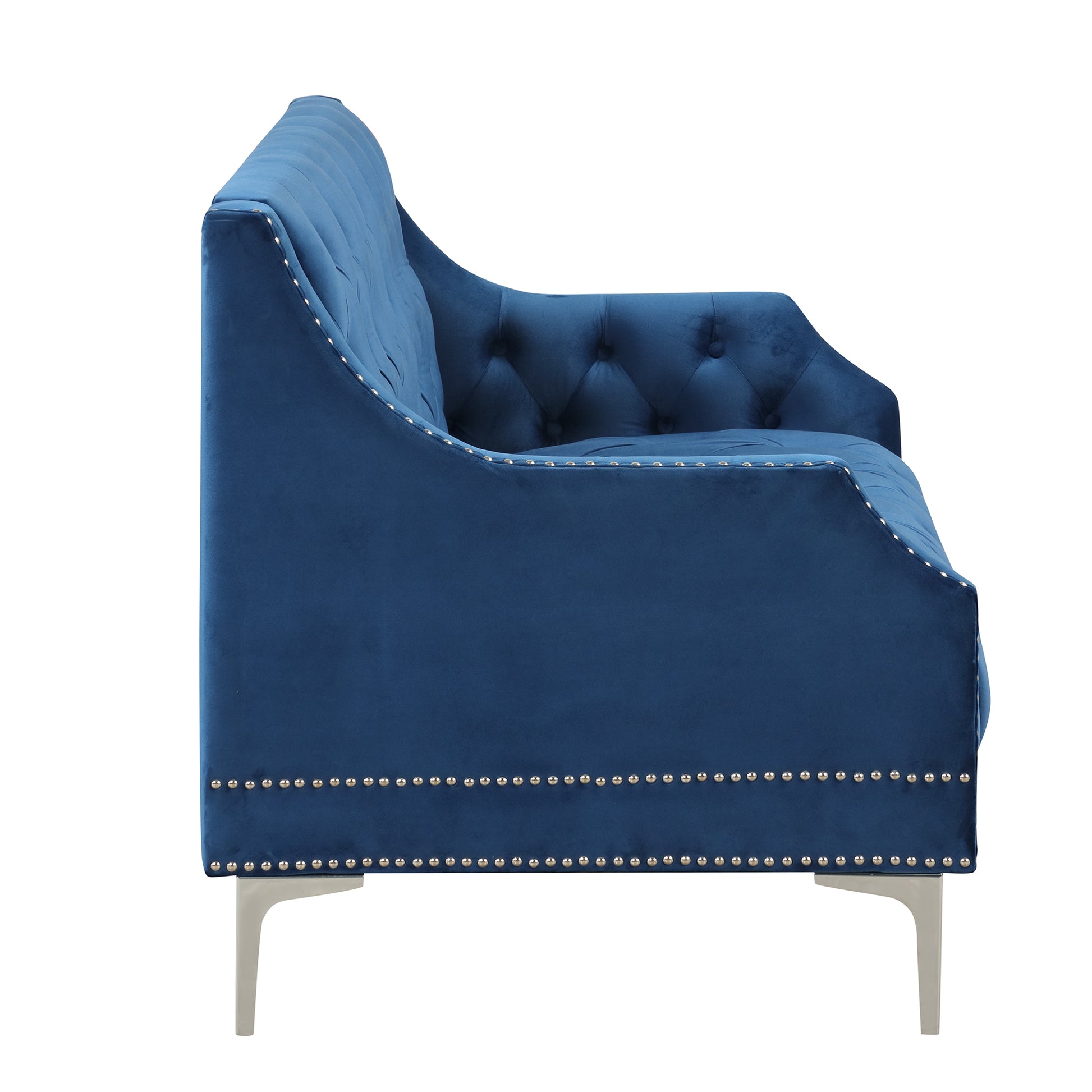 55.5" Modern Sofa Dutch Plush Upholstered Sofa With Metal Legs, Button Tufted Back Blue Blue Foam Polyester