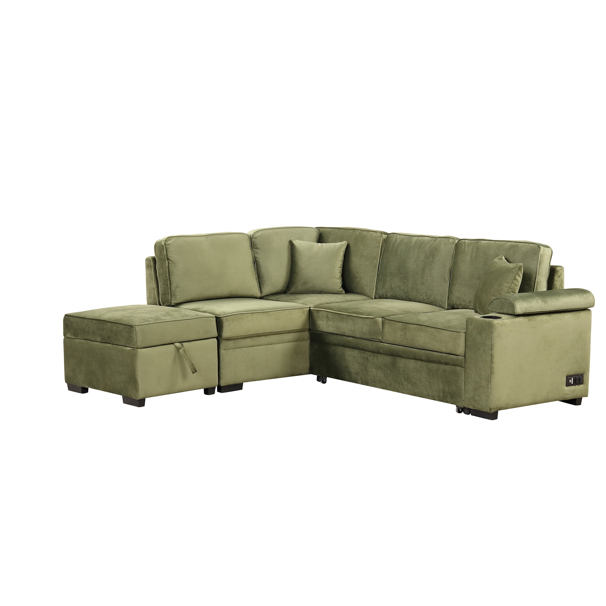 84.75" Sleeper Sofa Bed,2 In 1 Pull Out Sofa Bed L Shape Couch With Storage Ottoman For Living Room,Bedroom Couch And Small Apartment, Green Green Foam Velvet 4 Seat