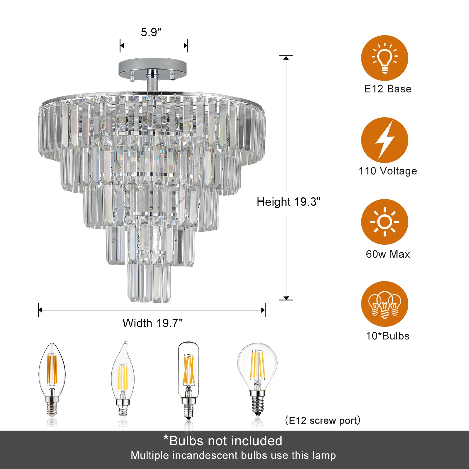 Same As W1340P189284 L005001 D500 C10C Large Crystal Chandelier In White Chrome Color, Modern Style Chandelier, Dining Room, Living Room, Bedroom Bulb Not Included Chrome Luxury Crystal