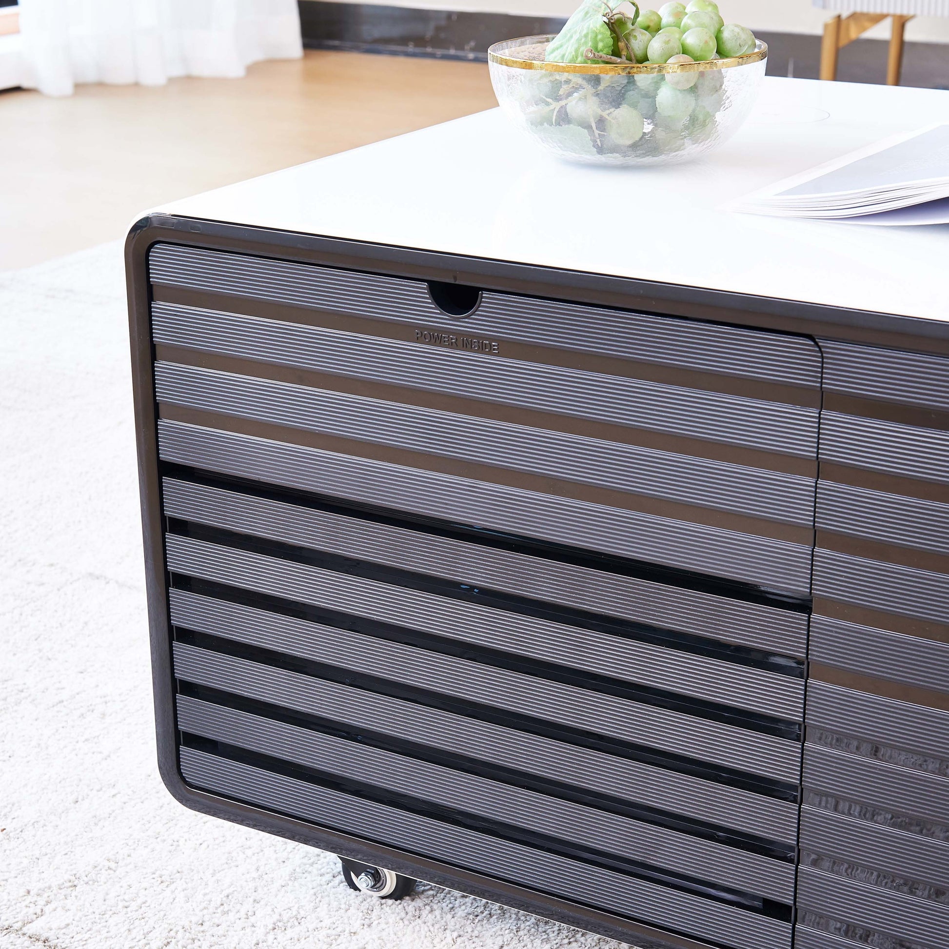 Smart Table Fridge, Multifunctional Coffee Table With Cooler And Frozen White Tempered Glass