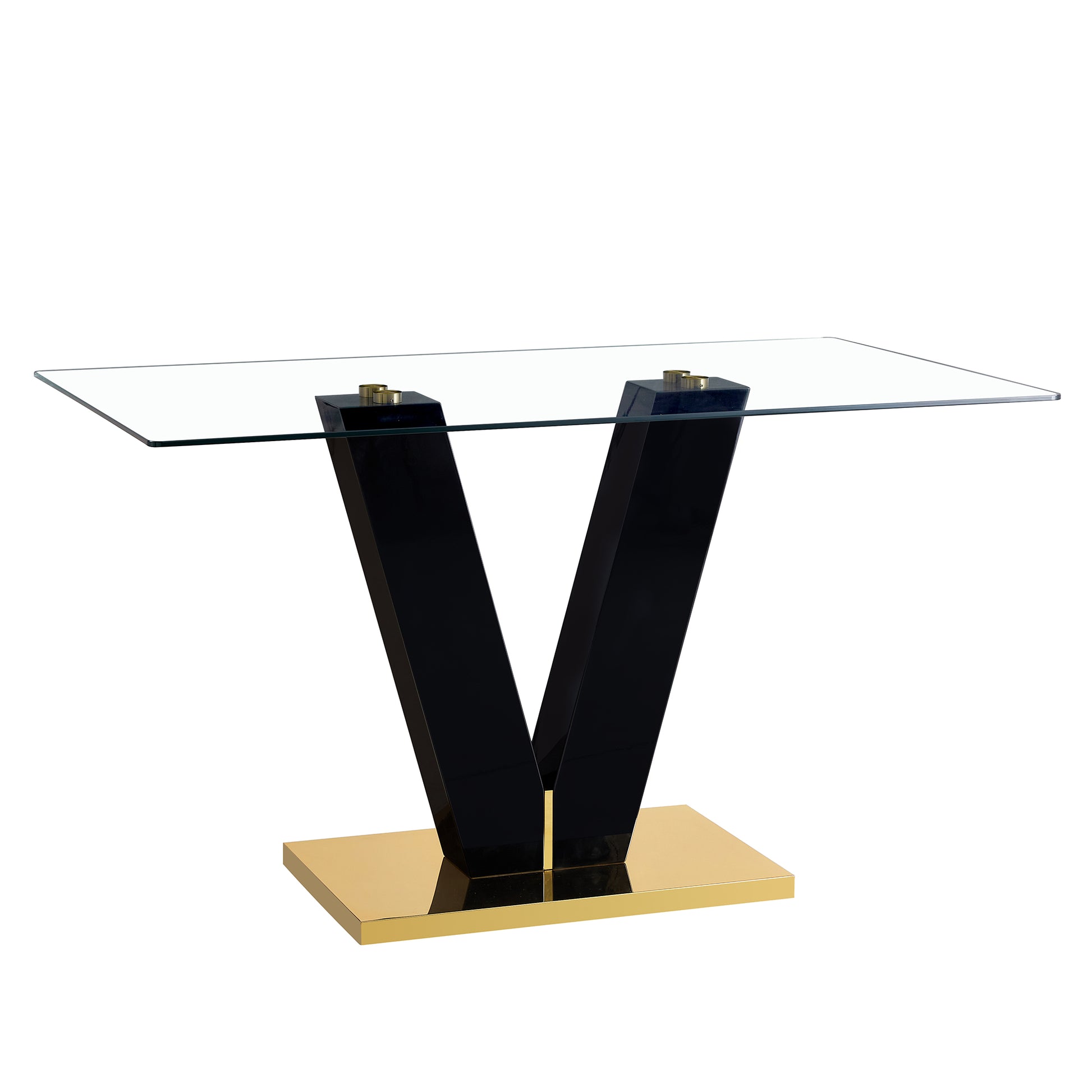 Large Modern Minimalist Rectangular Glass Dining Table For 6 8 With 0.39" Tempered Glass Tabletop And Mdf Slab V Shaped Bracket,For Kitchen Dining Living Meeting Room Banquet Hall F V 16090 Trb