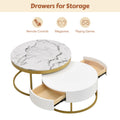 Modern Round Nesting Coffee Table With Drawers In White Golden White Mdf