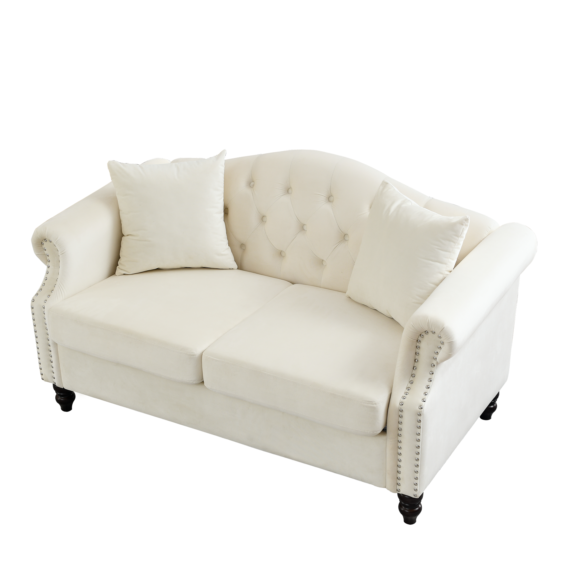 57" Chesterfield Sofa Grey Velvet For Living Room, 2 Seater Sofa Tufted Couch With Rolled Arms And For Living Room, Bedroom, Office, Apartment, Two Pillowsw834S00074 Beige Foam Velvet 2 Seat