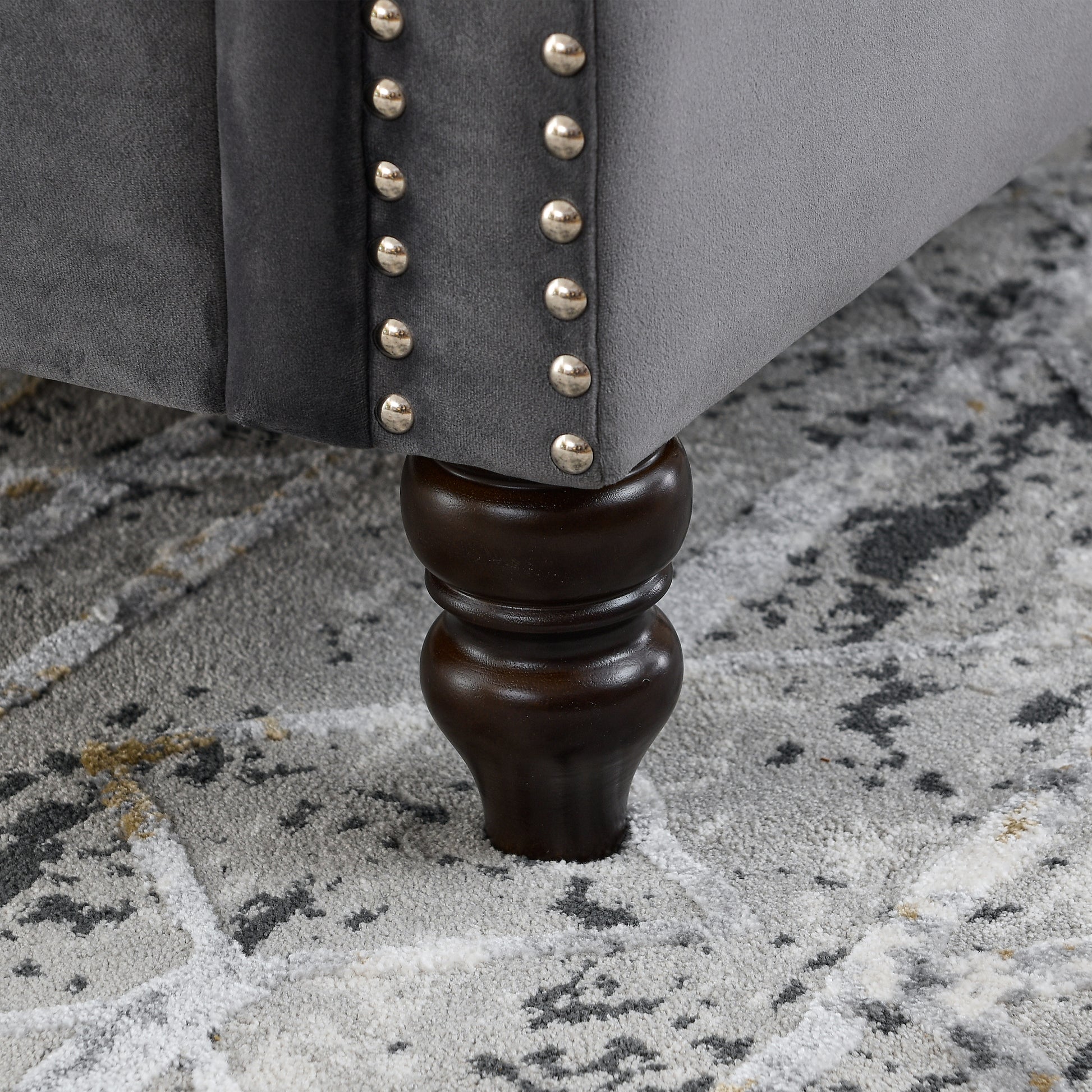 57" Chesterfield Sofa Grey Velvet For Living Room, 2 Seater Sofa Tufted Couch With Rolled Arms And For Living Room, Bedroom, Office, Apartment, Two Pillows Grey Foam Velvet