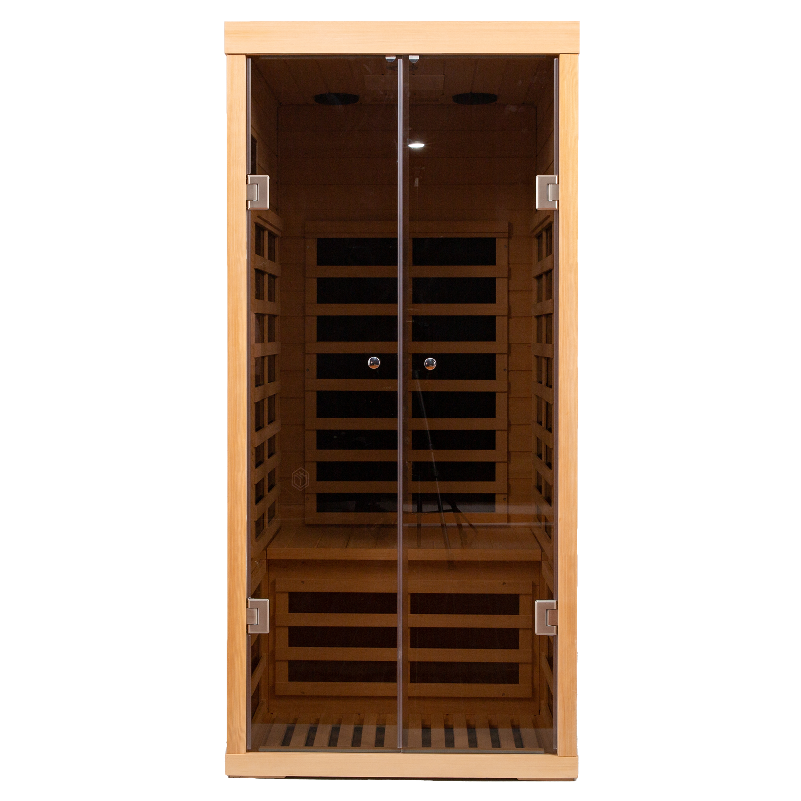 Low Emf One Person Wide Space Hemlock Double Doors Great Glass Luxury Indoor Natural Wood Wood Stainless Steel Glass