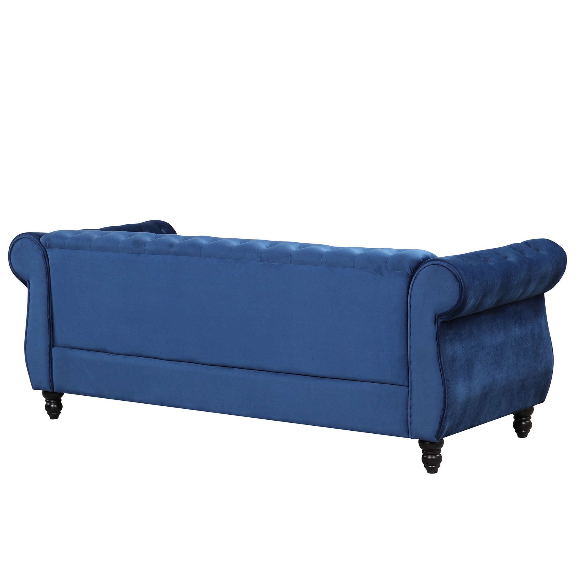 82" Modern Sofa Dutch Plush Upholstered Sofa, Solid Wood Legs, Buttoned Tufted Backrest, Blue Blue Foam Polyester