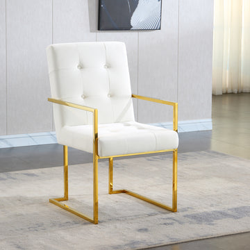 Modern Velvet Dining Arm Chair Set Of 1, Tufted Design And Gold Finish Stainless Base Beige Velvet