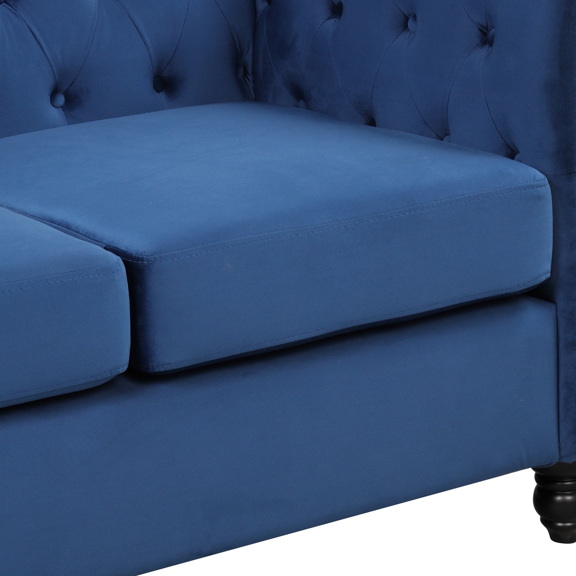 82" Modern Sofa Dutch Plush Upholstered Sofa, Solid Wood Legs, Buttoned Tufted Backrest, Blue Blue Foam Polyester