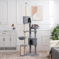 Cat Tree, 105 Inch Cat Tower For Indoor Cats, Plush Multi Level Cat Condo With 3 Perches, 2 Caves, Cozy Basket And Scratching Board, Gray Color Antique Gray Mdf