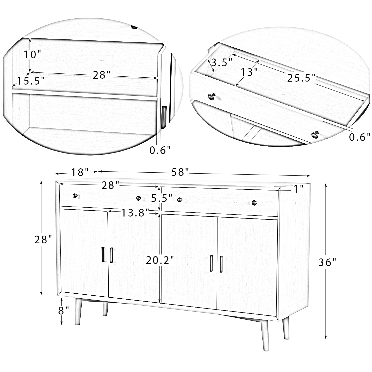 Flavien 58'' Wide 2 Drawer Sideboard Pebble -