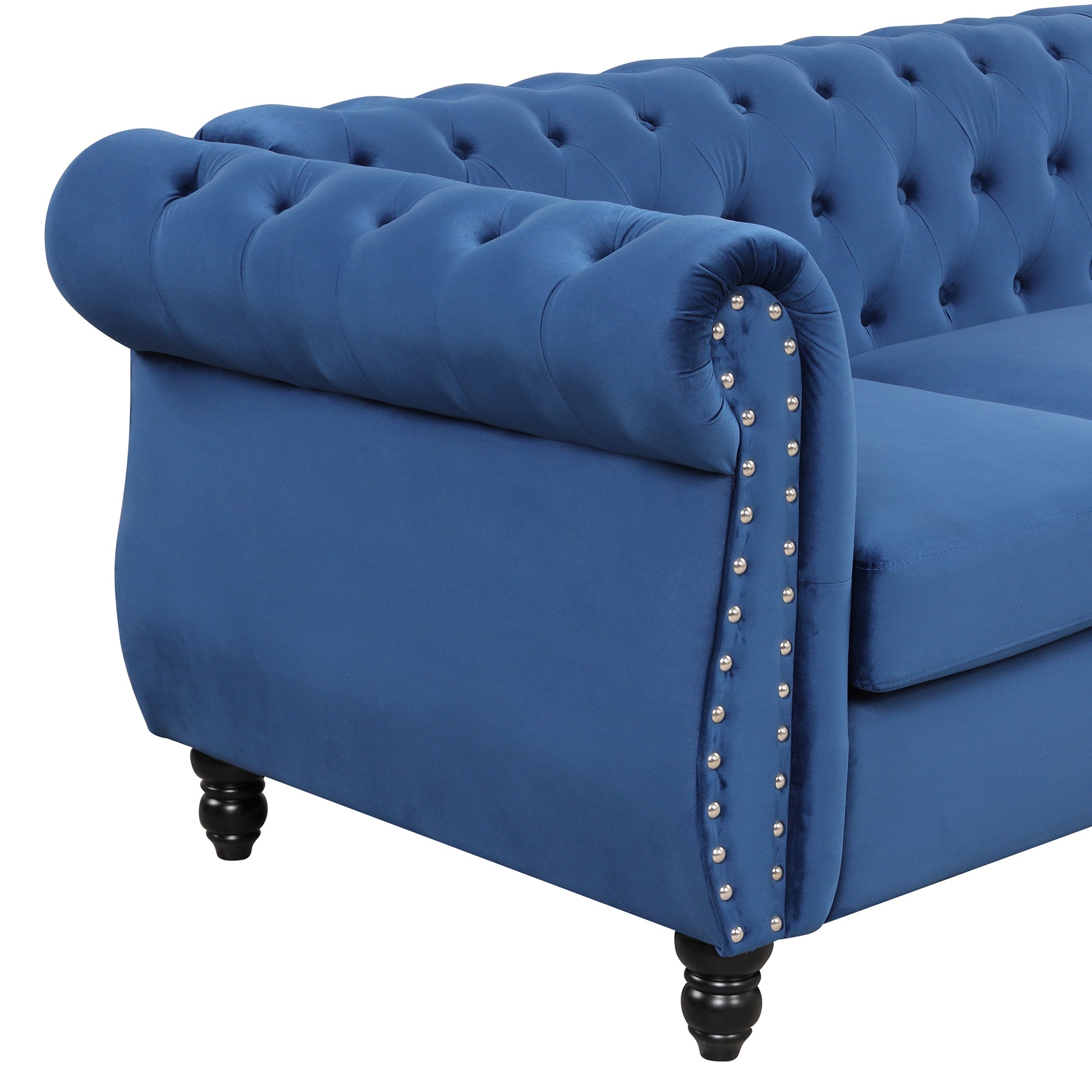 82" Modern Sofa Dutch Plush Upholstered Sofa, Solid Wood Legs, Buttoned Tufted Backrest, Blue Blue Foam Polyester