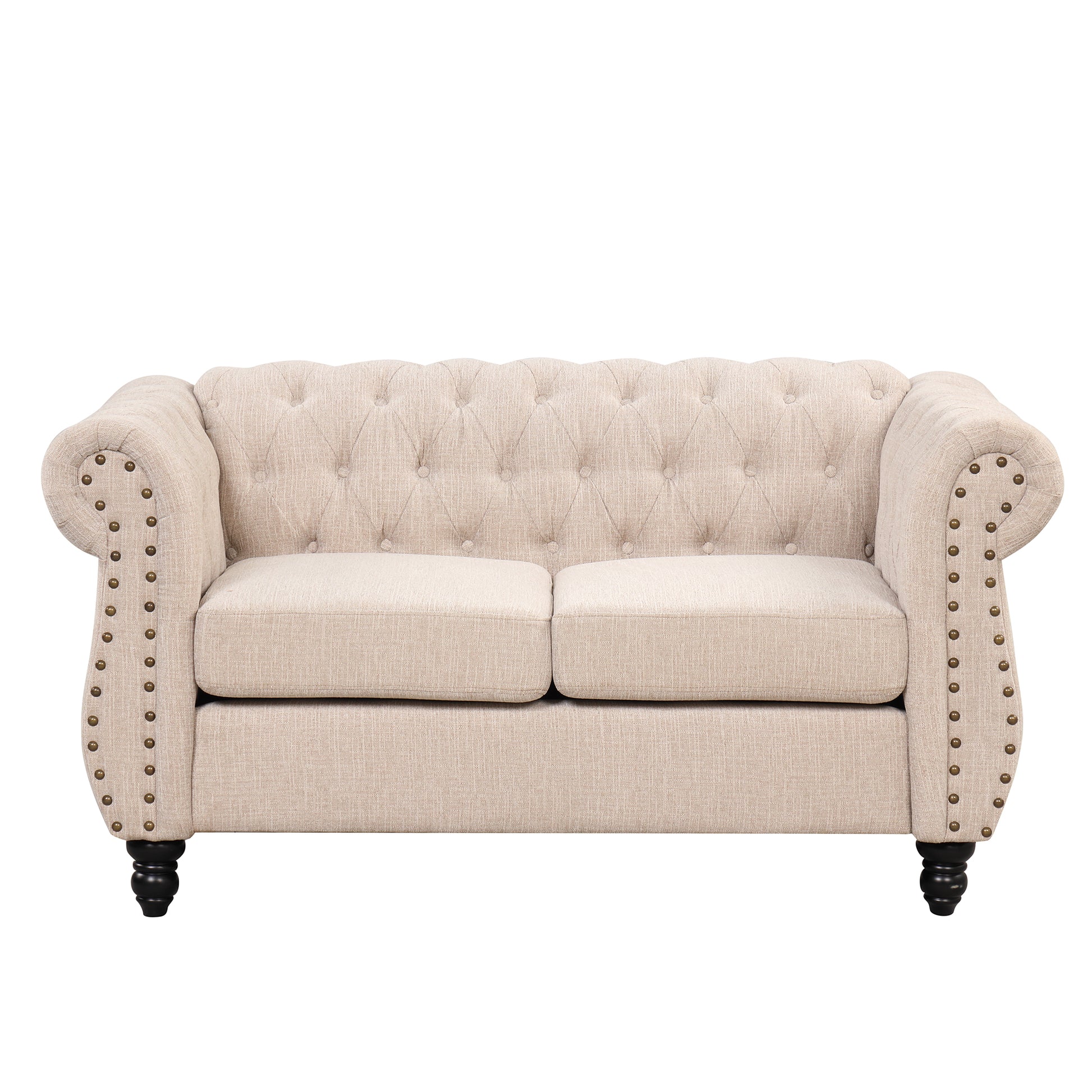 60" Modern Sofa Dutch Plush Upholstered Sofa, Solid Wood Legs, Buttoned Tufted Backrest, Beige Beige Foam Polyester 2 Seat