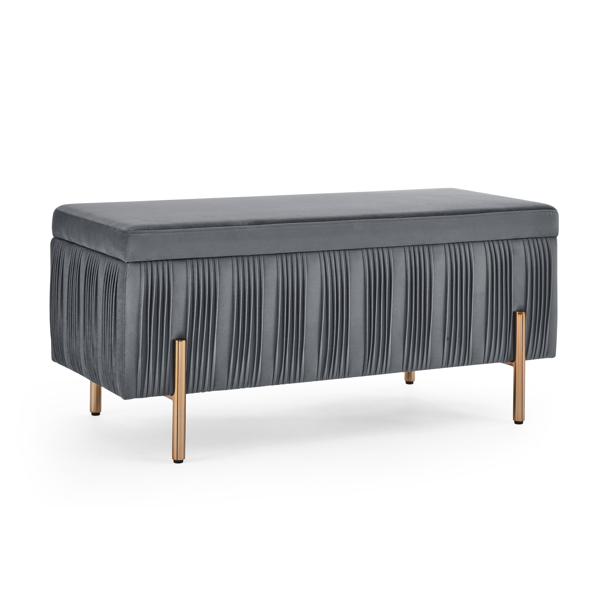 Elegant Upholstered Velvet Storage Bench with Cedar grey-office