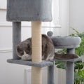 Cat Tree, 105 Inch Cat Tower For Indoor Cats, Plush Multi Level Cat Condo With 3 Perches, 2 Caves, Cozy Basket And Scratching Board, Gray Color Antique Gray Mdf