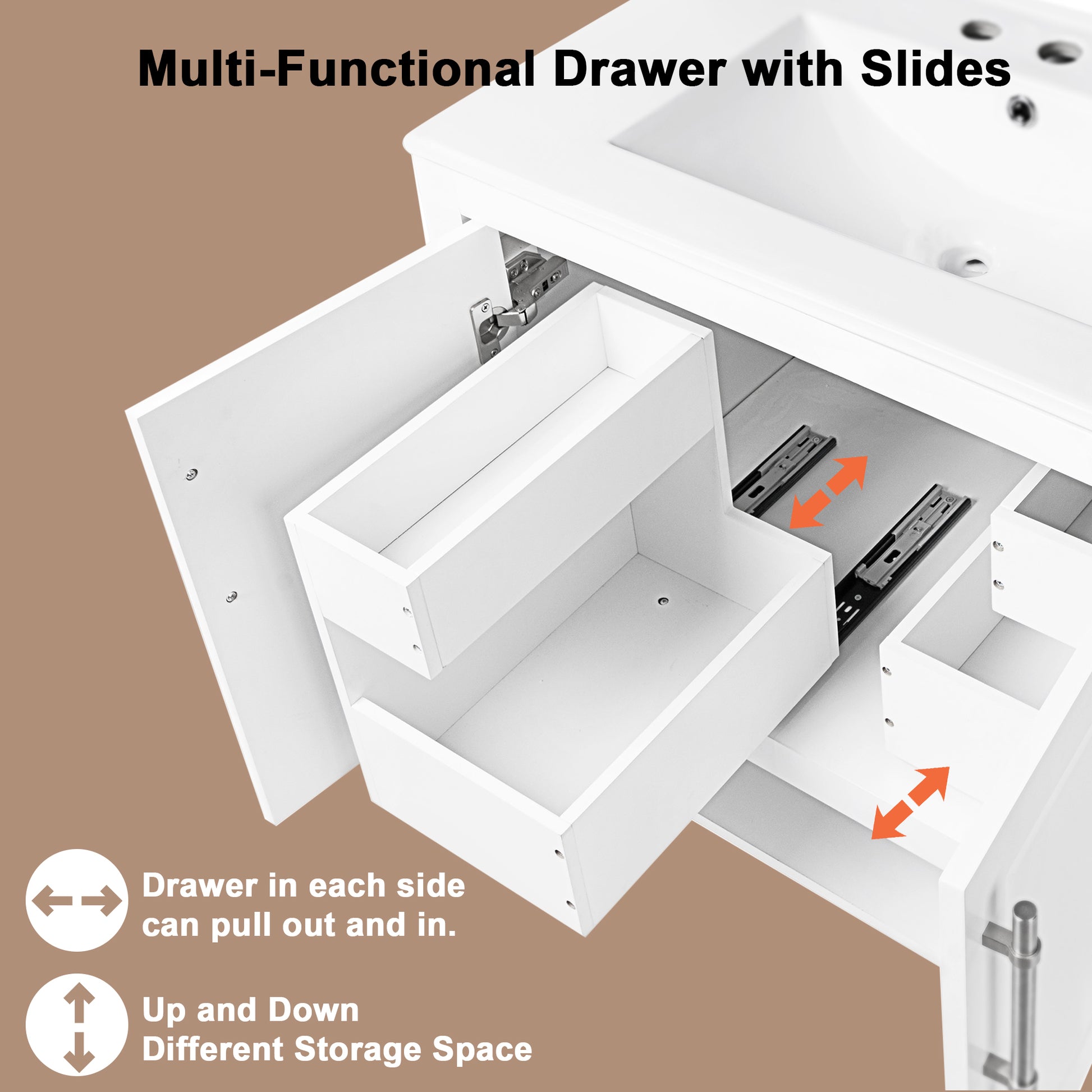 30" Bathroom Vanity With Sink, Multi Functional Bathroom Cabinet With Doors And Drawers, Solid Frame And Mdf Board, White White Solid Wood Mdf