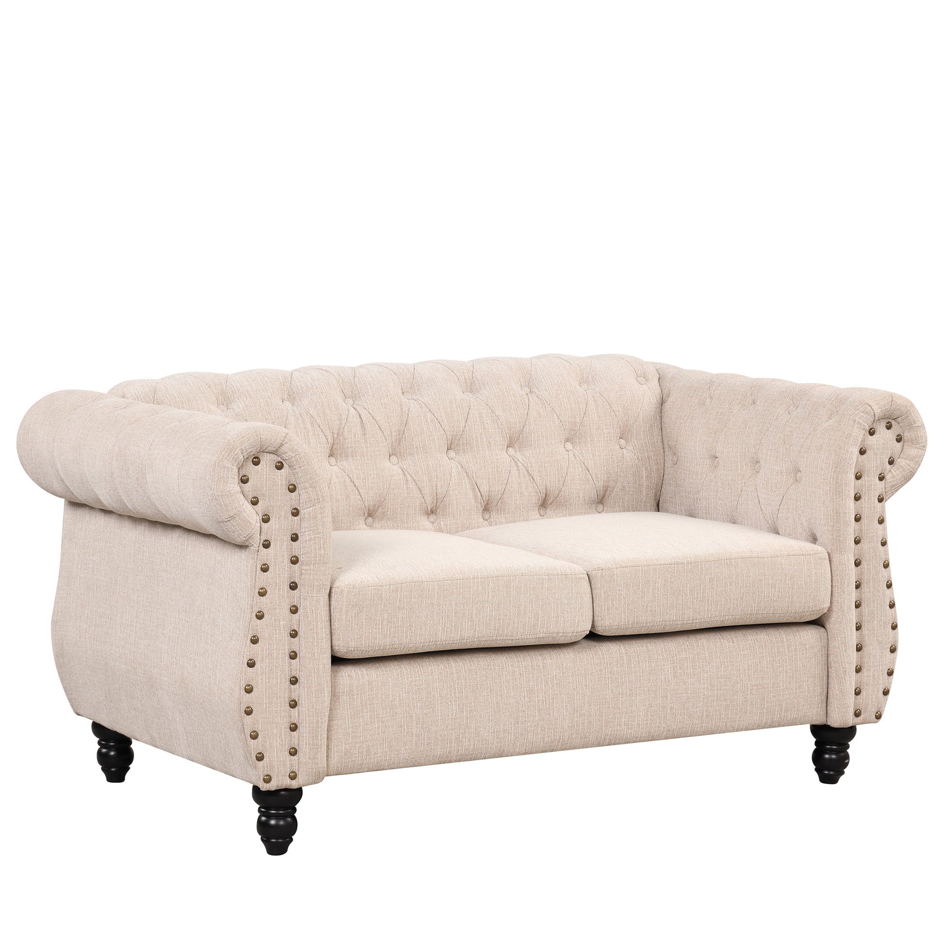 60" Modern Sofa Dutch Plush Upholstered Sofa, Solid Wood Legs, Buttoned Tufted Backrest, Beige Beige Foam Polyester 2 Seat