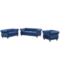 Modern Three Piece Sofa Set With Solid Wood Legs, Button Down Tufted Backrest, Dutch Velvet Upholstered Sofa Set Including Three Seater Sofa, Two Seater And Living Room Furniture Set Single Chair Blue Foam Polyester