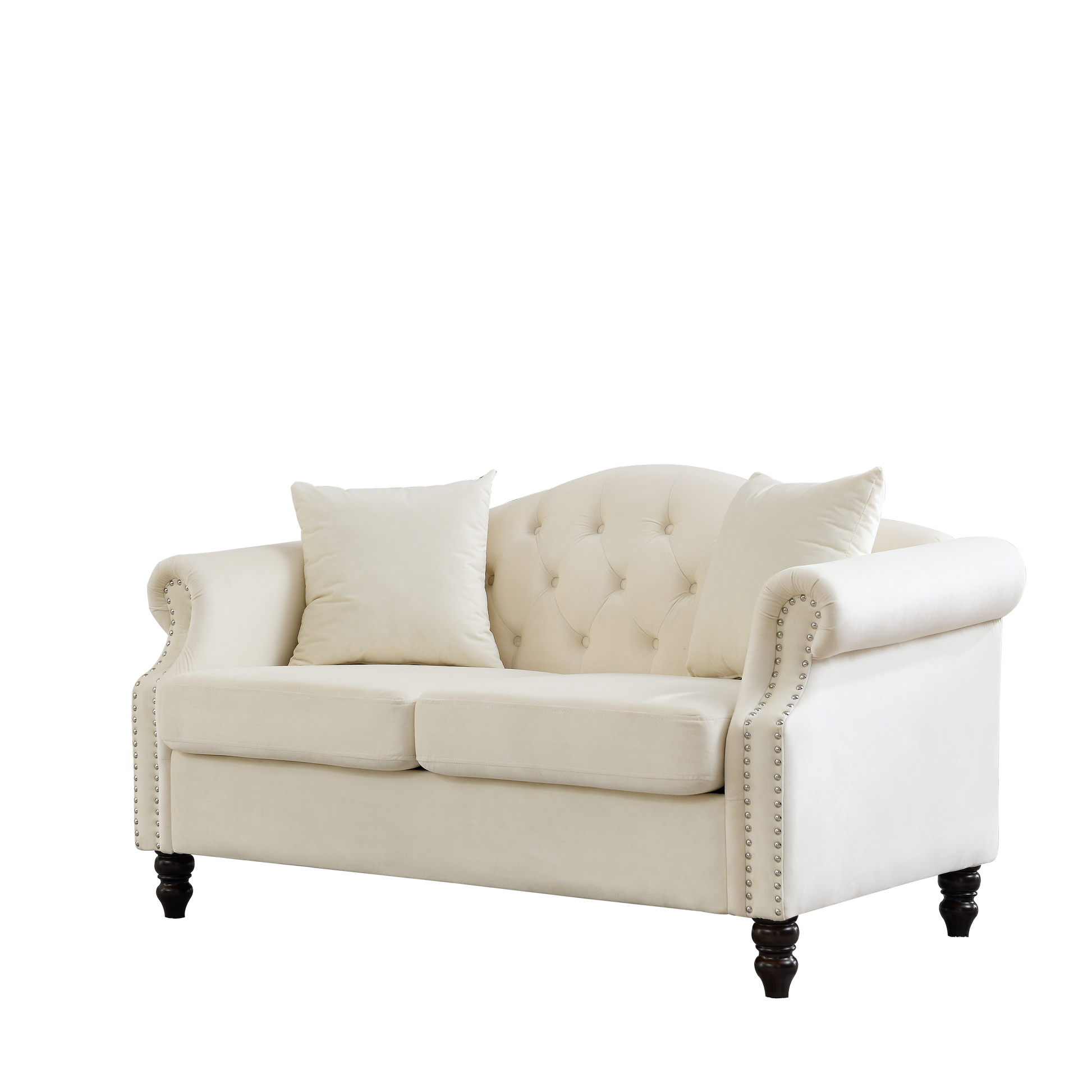 57" Chesterfield Sofa Grey Velvet For Living Room, 2 Seater Sofa Tufted Couch With Rolled Arms And For Living Room, Bedroom, Office, Apartment, Two Pillowsw834S00074 Beige Foam Velvet 2 Seat