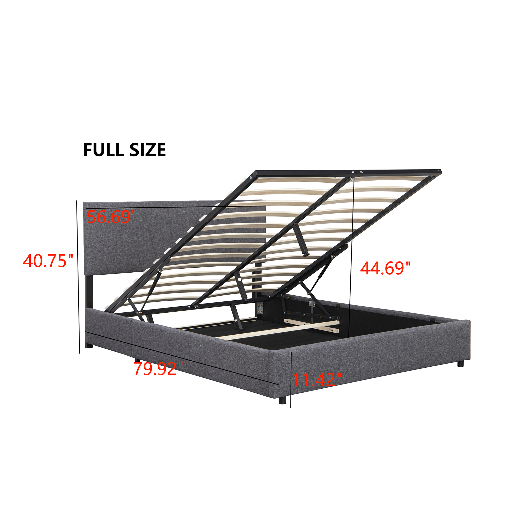 Full Upholstered Platform Bed With Lifting Storage, Full Size Bed Frame With Storage And Tufted Headboard,Wooden Full Platform Bed For Kids Teens Adults,No Box Spring Needed Full, Gray Box Spring Not Required Full Grey Wood Bedroom American Design Bed
