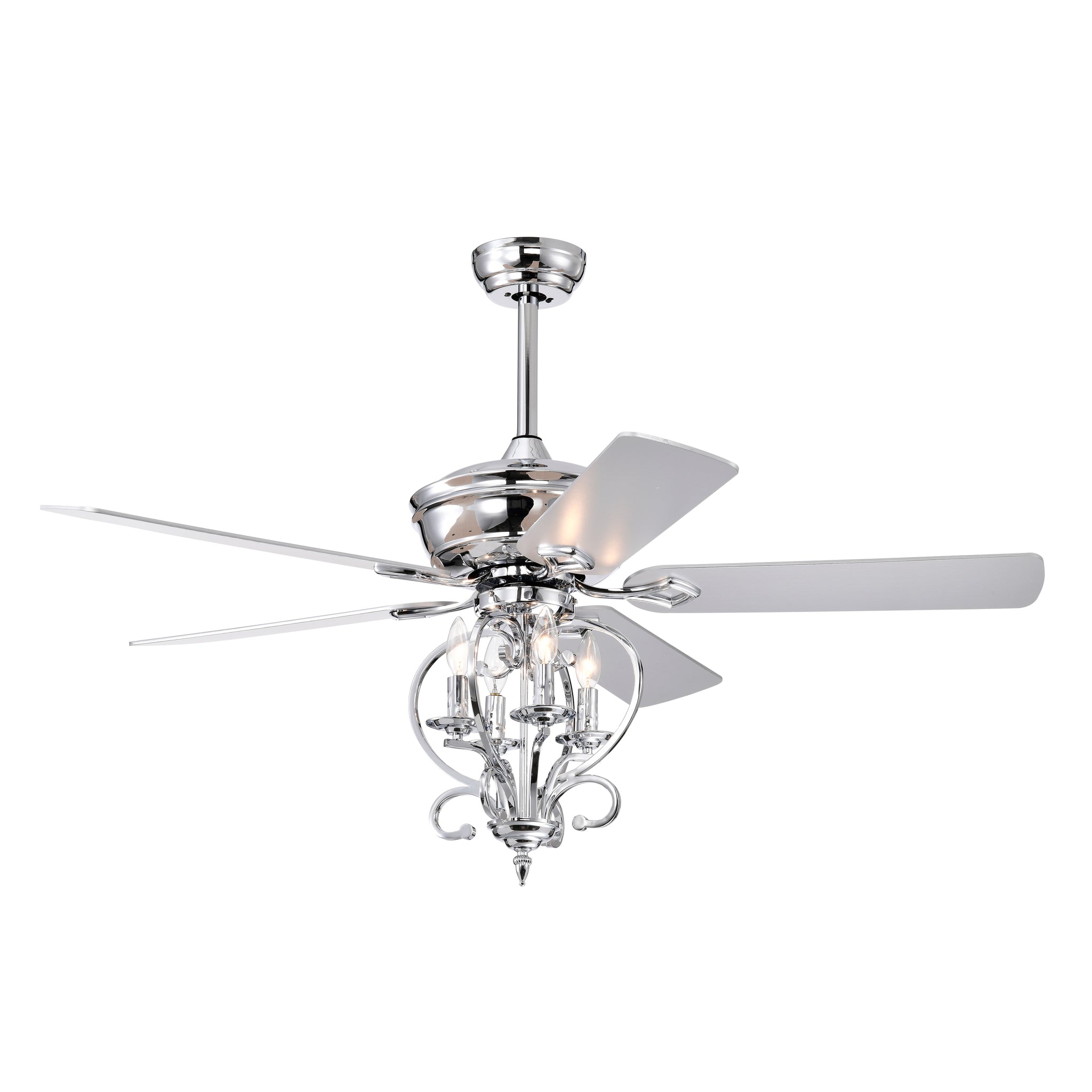 52 Inch 4 Lights Ceiling Fan With 5 Wood Blades, Two Color Fan Blade, Ac Motor, Remote Control, Reversible Airflow, 3 Speed, Adjustable Height, Traditional Ceiling Fan For Home Decorate Silver Silver Traditional Wood Metal