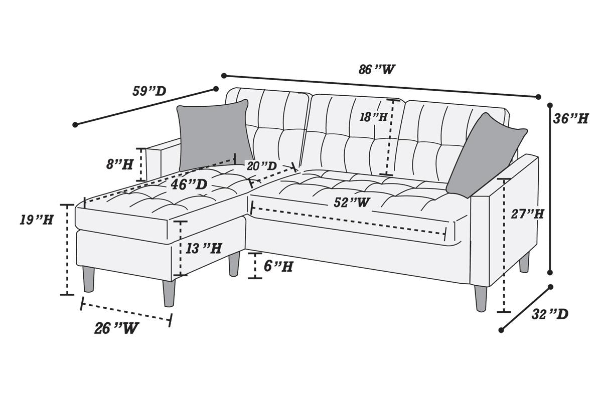 Black Polyfiber Sectional Sofa Living Room Furniture Reversible Chaise Couch Pillows Tufted Back Modular Sectionals Black Wood Primary Living Space Cushion Back Contemporary,Modern L Shaped Pine Square Arms Fabric 4 Seat