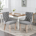 Nikki Collection Modern, High End Tufted Solid Wood Contemporary Flax Upholstered Linen Dining Chair With Wood Legs Trim 2 Pcs Set,Gray, Sw6801Gy Gray Dining Room Foam American Design Rubberwood Foam Linen