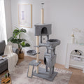 Cat Tree, 105 Inch Cat Tower For Indoor Cats, Plush Multi Level Cat Condo With 3 Perches, 2 Caves, Cozy Basket And Scratching Board, Gray Color Antique Gray Mdf