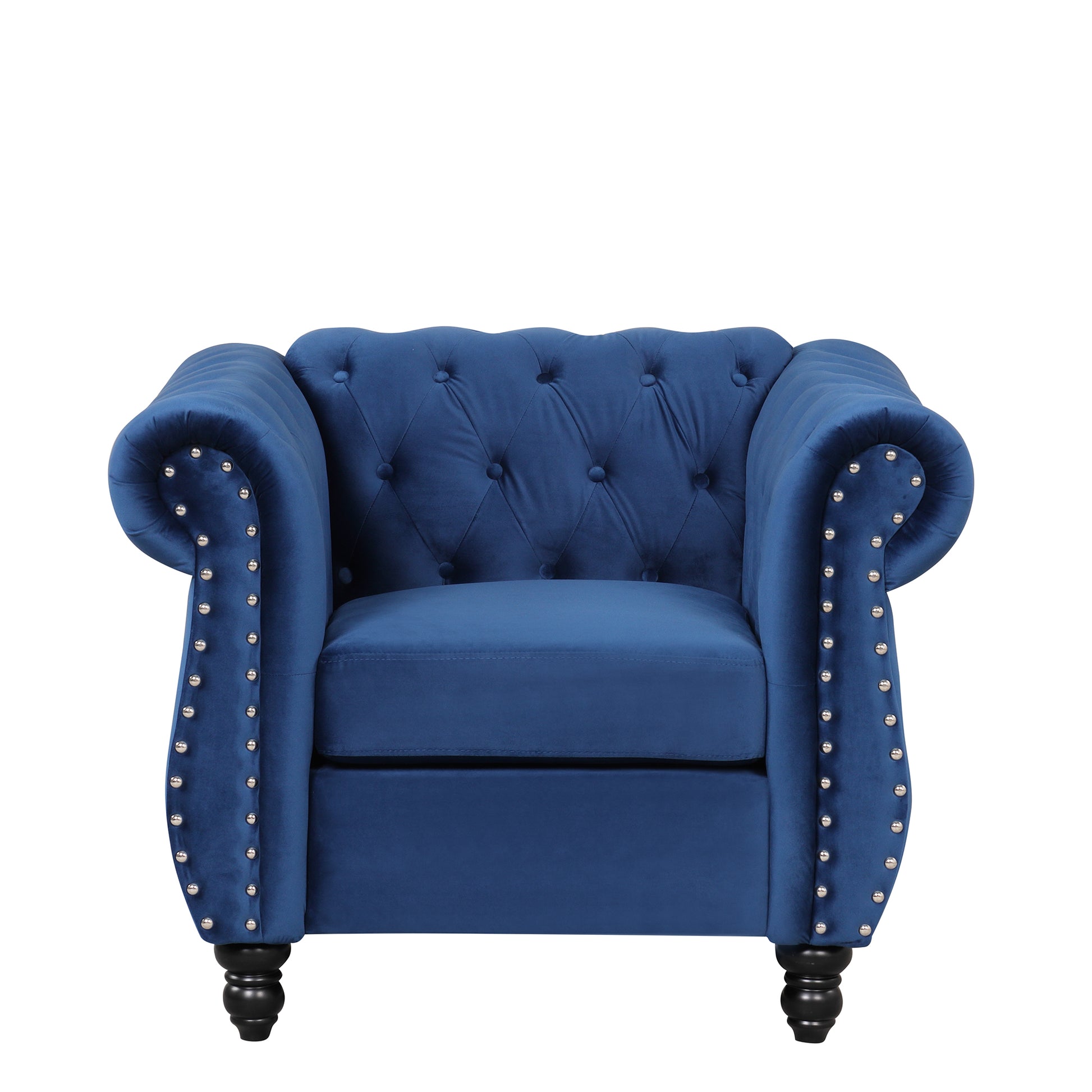 39" Modern Sofa Dutch Plush Upholstered Sofa, Solid Wood Legs, Buttoned Tufted Backrest, Blue Blue Foam Polyester