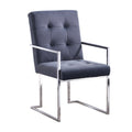 Modern Velvet Dining Arm Chair Set Of 1, Tufted Design And Silver Finish Stainless Base Grey Velvet