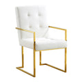 Modern Velvet Dining Arm Chair Set Of 1, Tufted Design And Gold Finish Stainless Base Beige Velvet